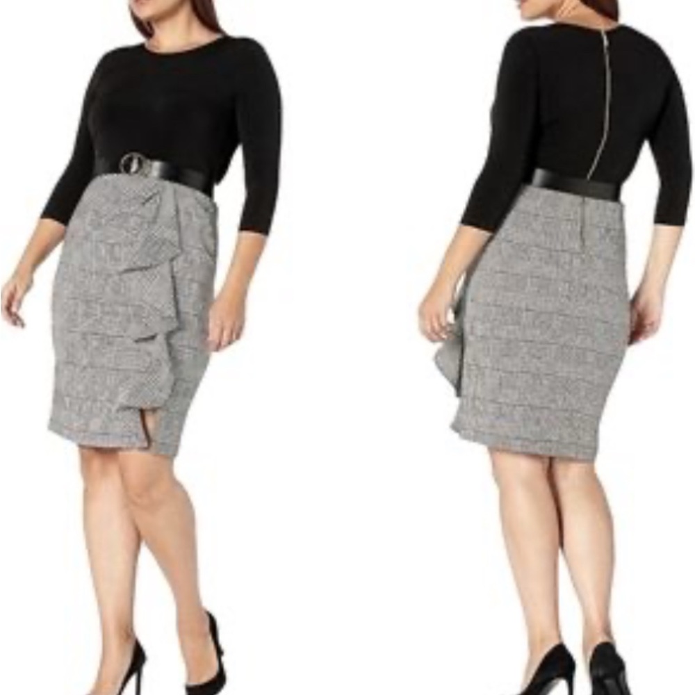Calvin Klein Black and White Mid Sleeve Dress